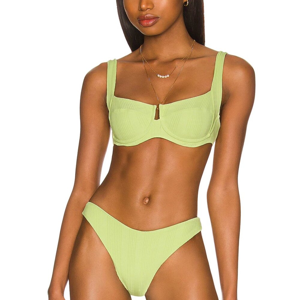 L*SPACE Cabana Bikini Bottom | Size S | NWT | Mojito Green | Bitsy Cut | Ribbed